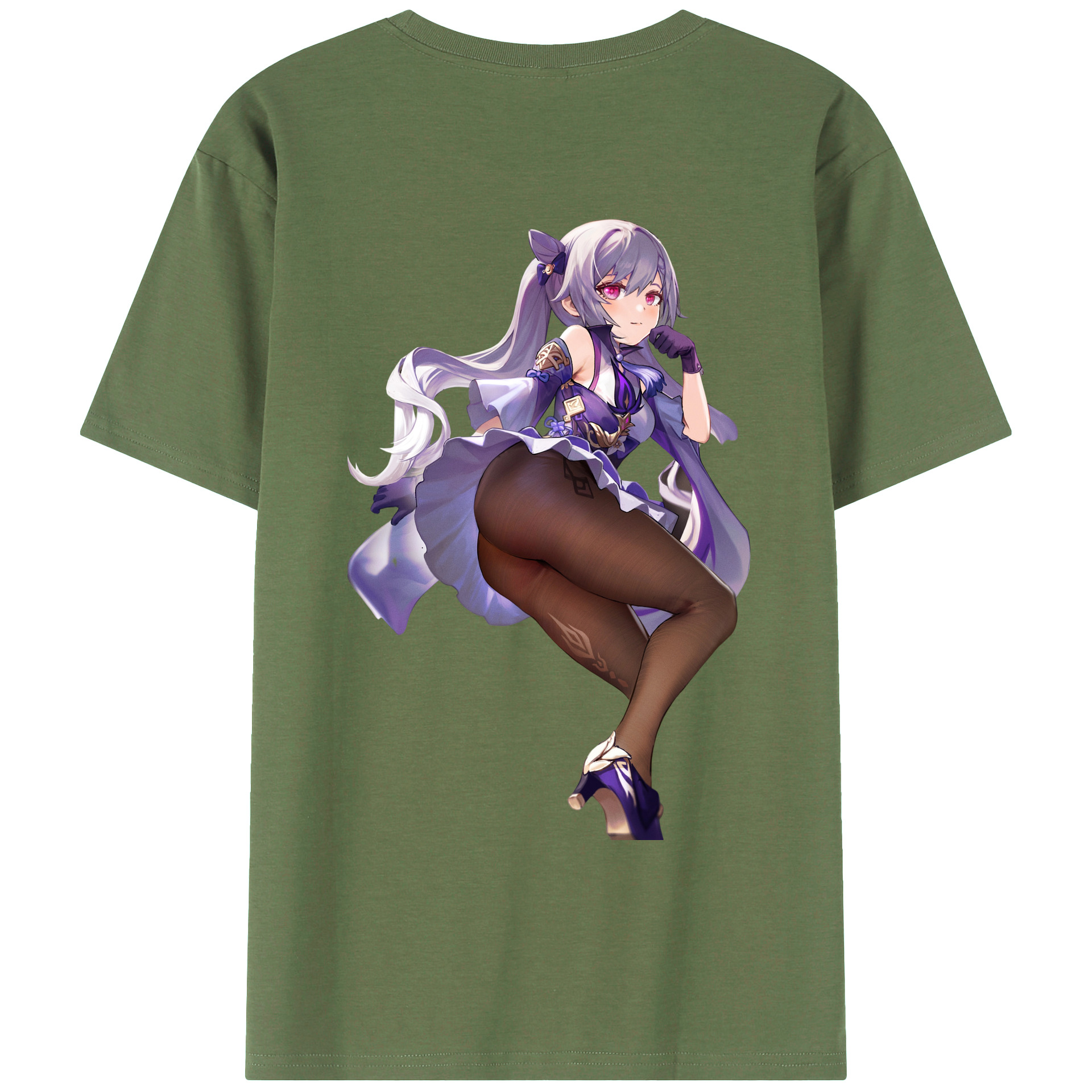 げんし神 刻晴 こくせい genshin Kokusei 綿100％ メンズ半袖Tシャツ（バックプリント） 通気性